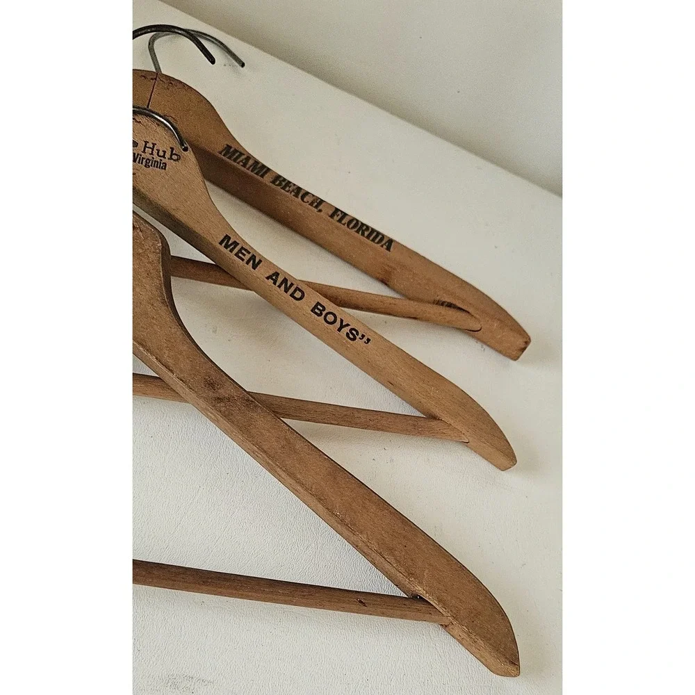 Lot of 3 Wooden Vintage Hangers With Advertising Fla & Va